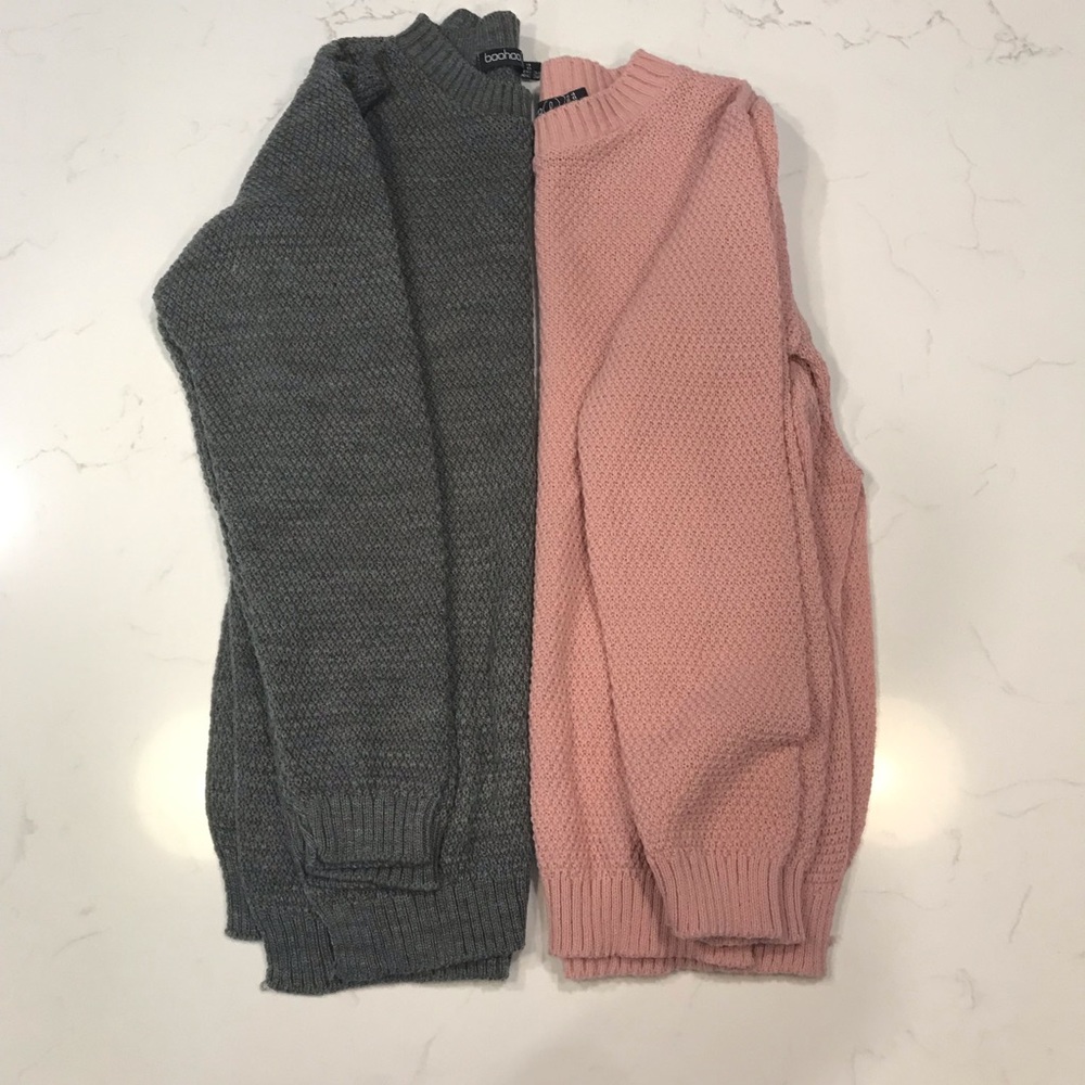 2 Boohoo slit side sweaters gray & pink Sz small